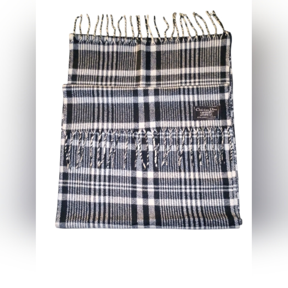 Christian Dior Black and White Plaid Scarf Nwot